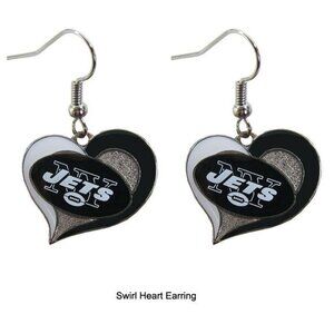 New*‎ New York Jets NFL Silver Swirl Heart Dangle Earrings Non-Allerg…